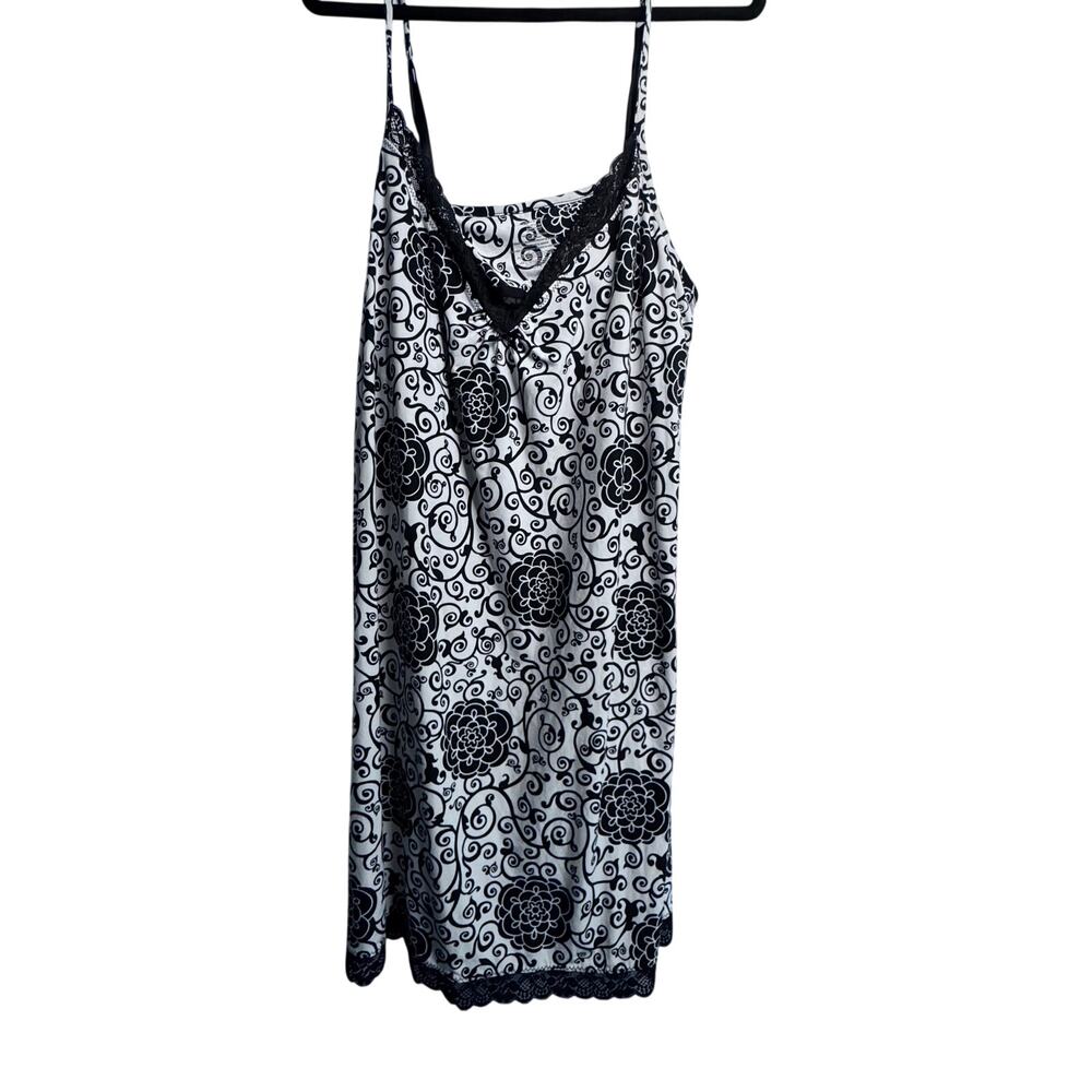George Floral Slip Dress Nightgown XL Black Lace Trim Whimsigoth Cami Mini Dress